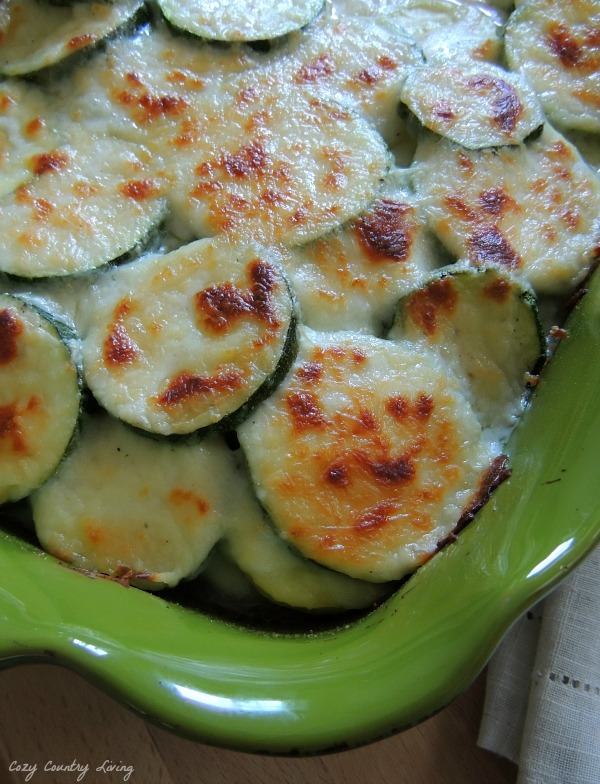 Italian Cheese Scalloped Zucchini, layers of fresh zucchini and summer squash baked in an Italian cream sauce until browned and bubbly.